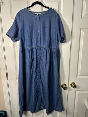 Woman Within Blue Denim Dress with Button Front